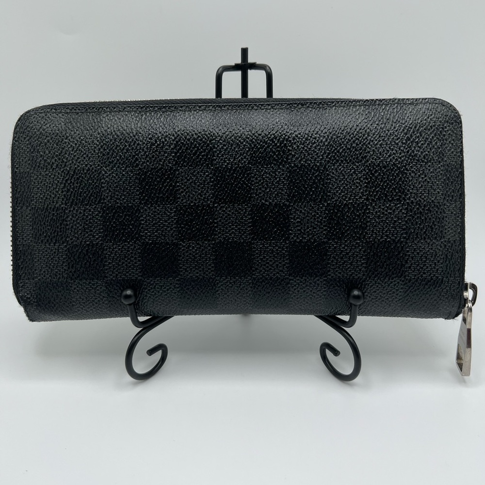 Damier Graphite Canvas Wallet LOUIS VUITTON Long Black Zippy Womens Card COA